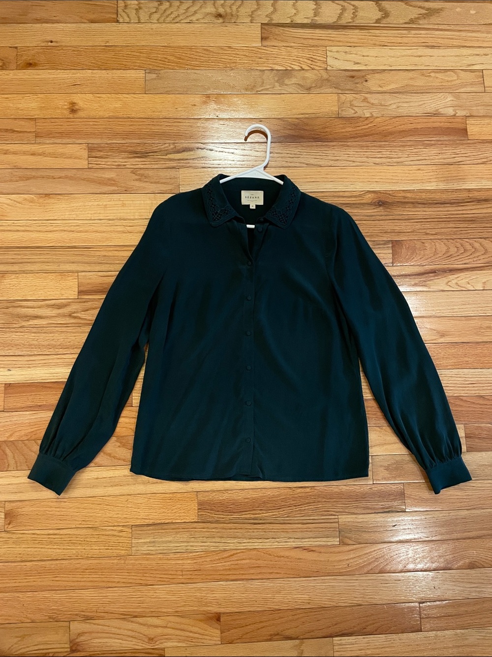 Sezane Bottle Green Silk Blouse size 36 small